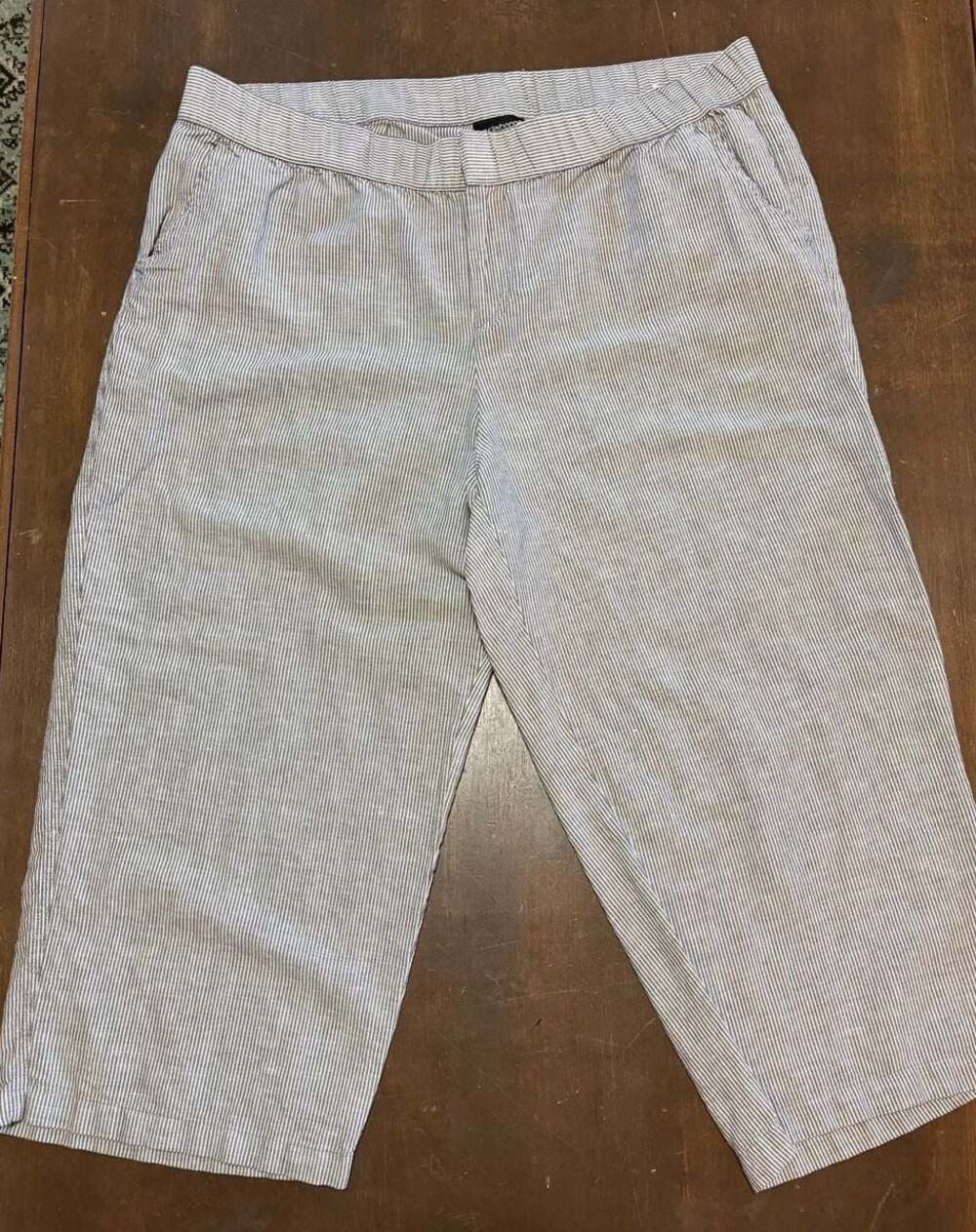 Claiborne Striped Linen Blend Cropped Wide Leg Pants Women 0x